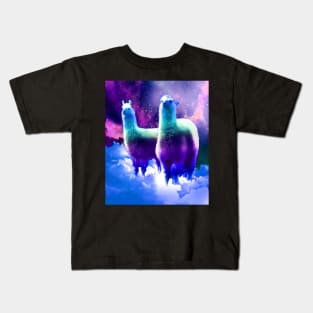 Crazy Funny Rainbow Llama In Space Kids T-Shirt